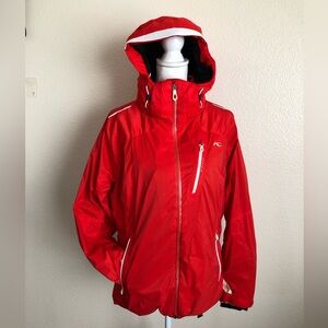 Kjus down ski jacket with hood ski puffer recco pockets zipper dermiza primaloft
